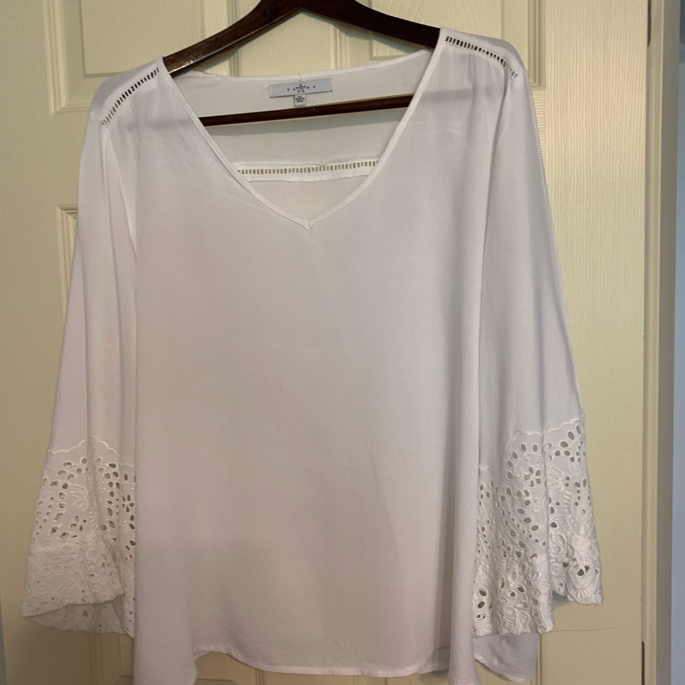 Long sleeve v-neck top with lovely lace sleeve
